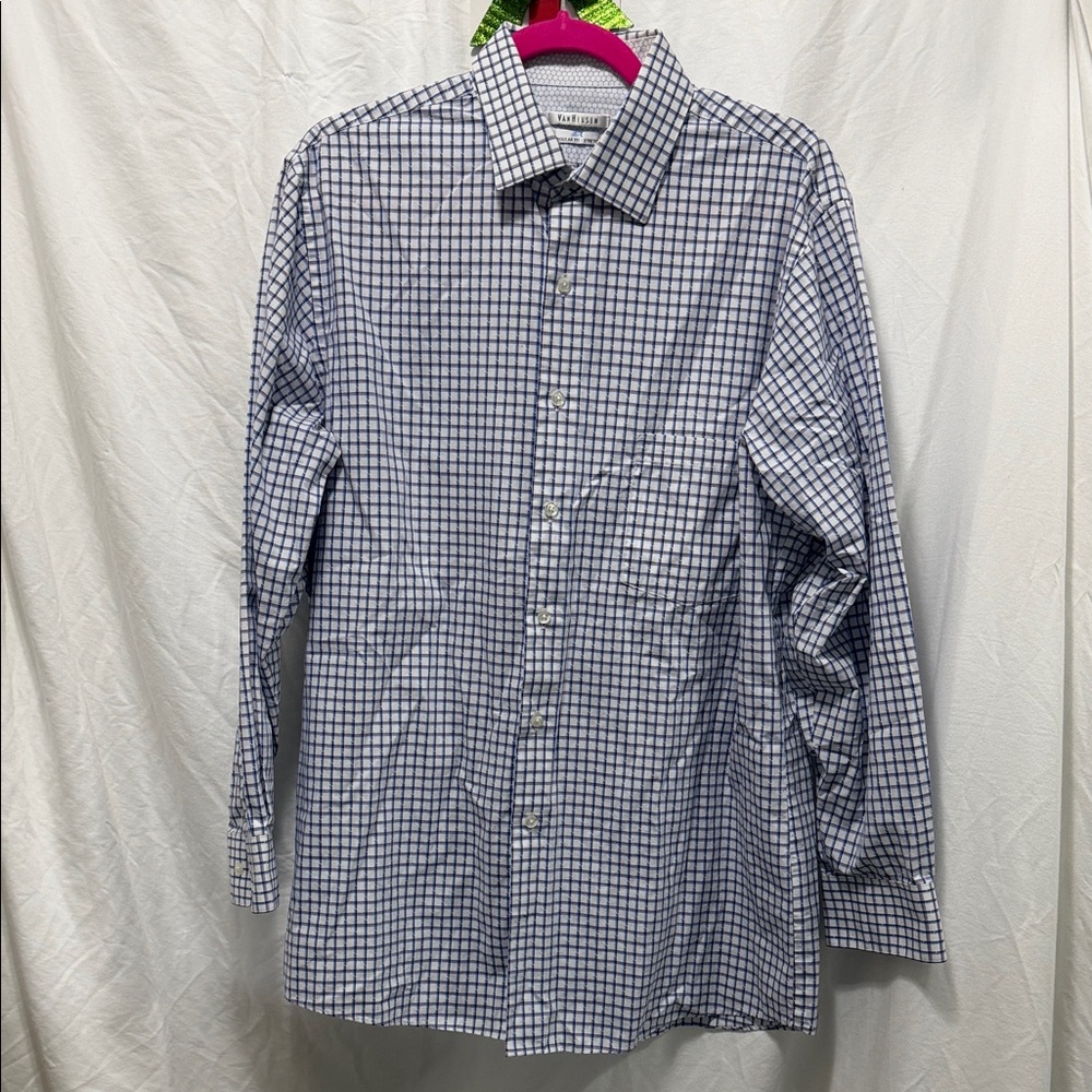 Van Heusen Blue, White and Purple Checkered Dress Shirt